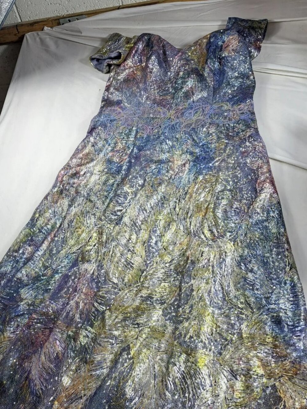 Rene Ruiz Womens Sequin Evening Gown Multicolor Iridescent Formal Dress size 14